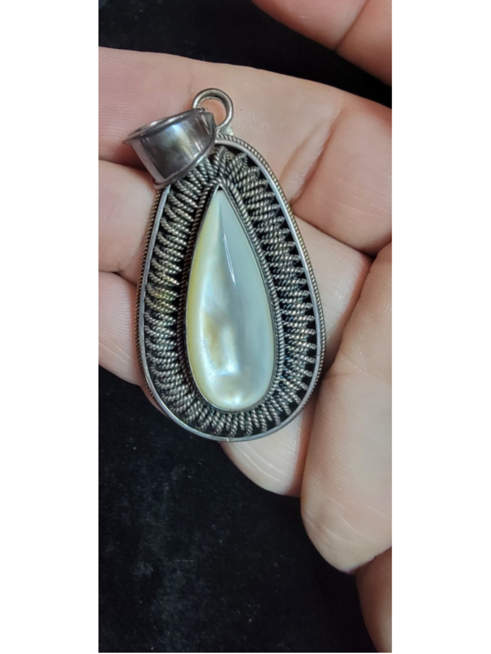 Vintage Suarti Bali Mother of Pearl Pendant 925 BA Indonesia Sterling Silver